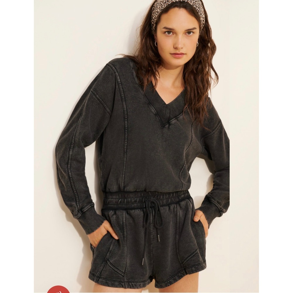 Free People Movement Intercept Romper Charcoal Fleece Lined Grey Small NEW